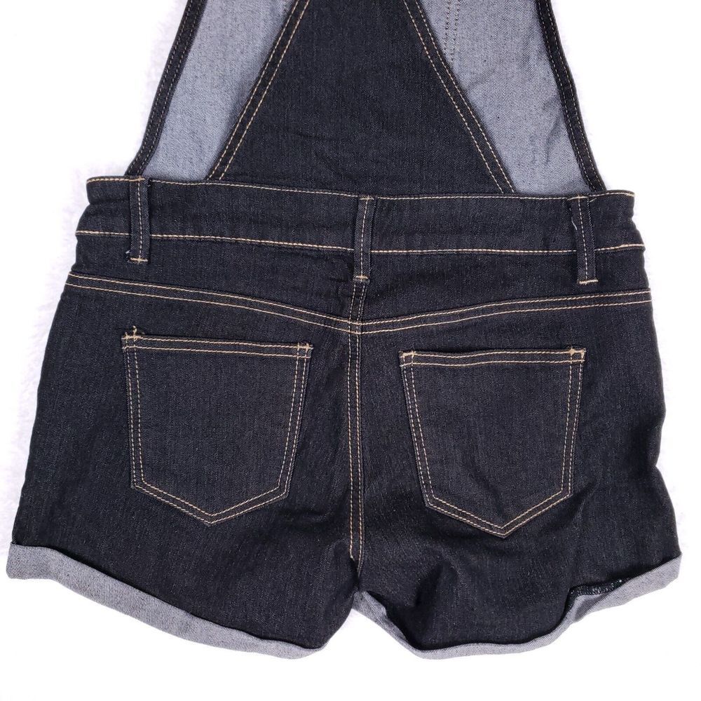 Papaya Jeans Denim Overall Shorts Womens M Dark Wash Adjustable Straps Y2K Indie - Picture 8 of 10